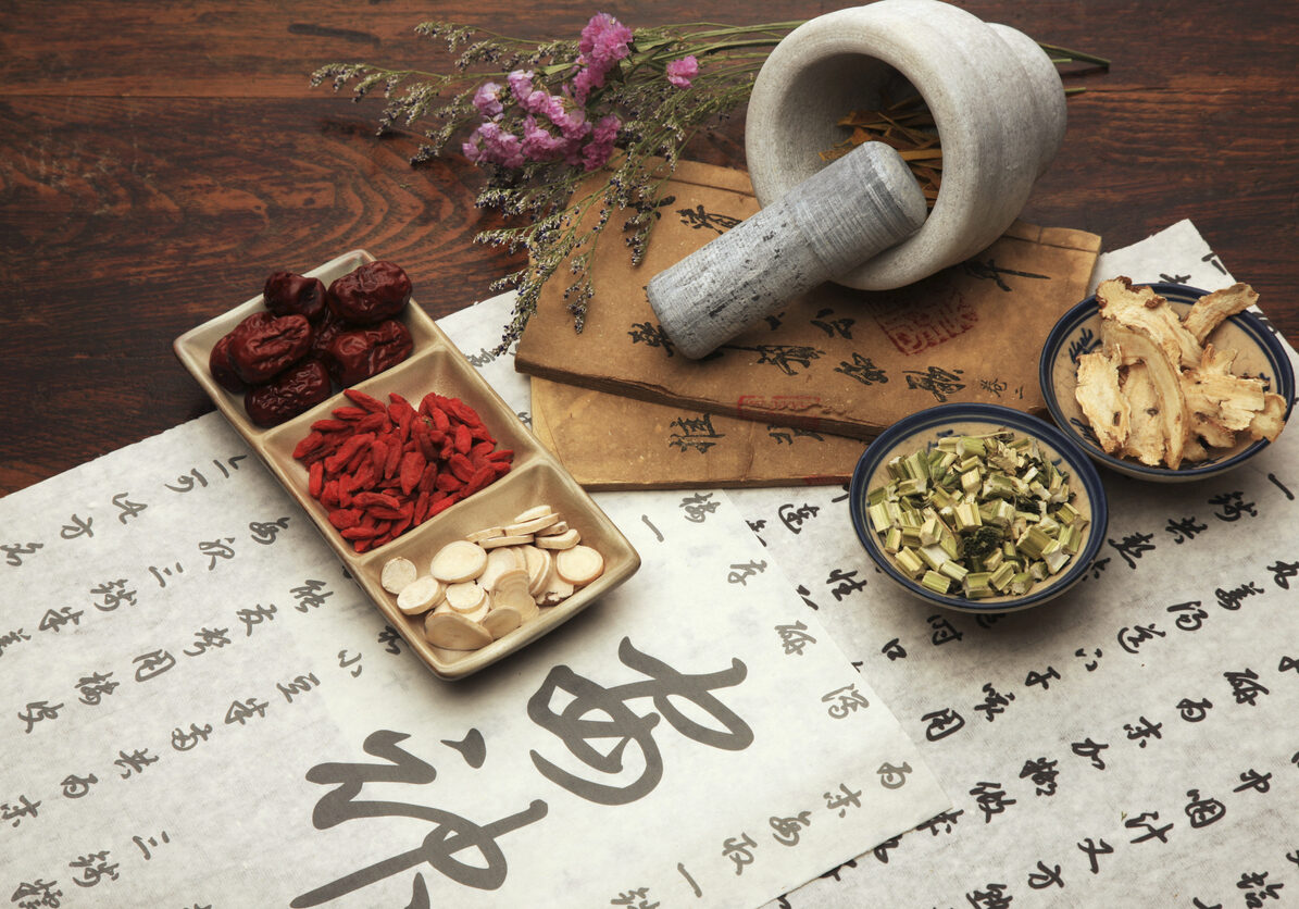 Chinese herbal medicine and tea set,still life